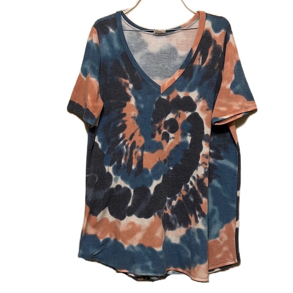 BiBi Tops - BIBI, V-Neckline, Short Sleeves, Uneven Hem Top, Multi Colors, L/XL